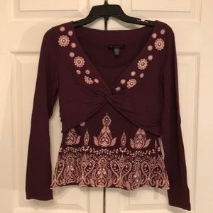 Long-sleeved, plum-colored INC top, size M
